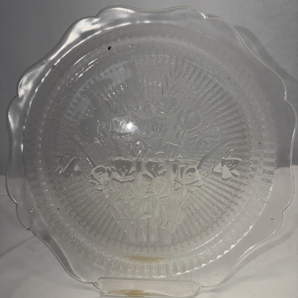Jeannette Glass‎ IRIS & HERRINGBONE 8" Scallop Edge BOWL 1  1/2" Deep